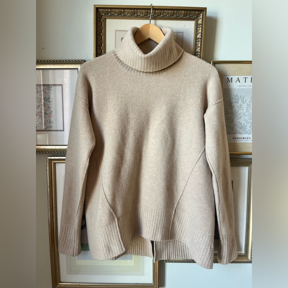 BROCHU WALKER Merino Wool Blend Turtleneck Sweater Beige XS